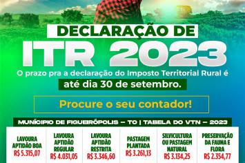 Tabela de Imposto Territorial Rural - ITR/VTN- 2023-Prefeitura de Figueirópolis-TO.