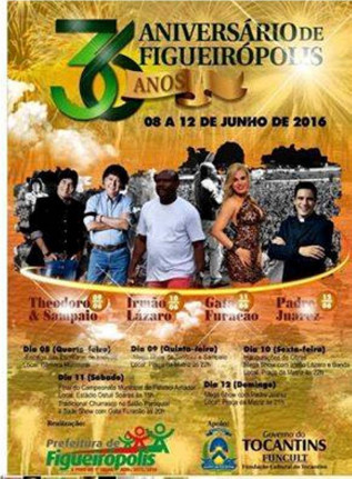 Prefeitura de Figueirópolis-TO. Ano 2016-Banner demonstrativo das festividades do 36º Aniversário.