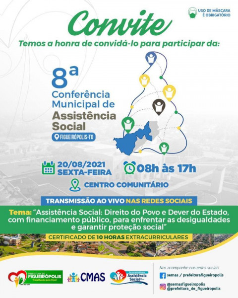 Convite: Para a  8ª Conferência Municipal de Assistência Social- Dia 20 de Agosto de 2021